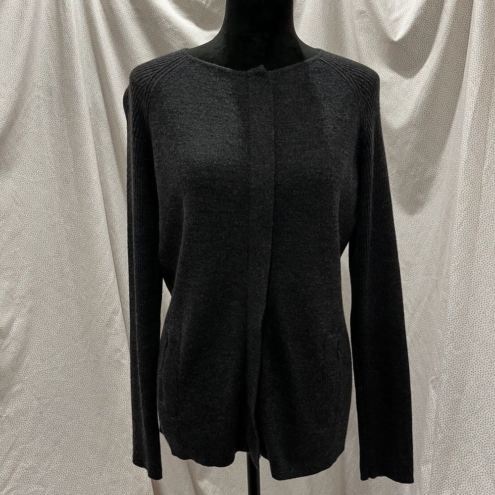 Jillian Jones Women Cardigan Sweater Full Zip‎ Wool Blend Charcoal Grey Size M